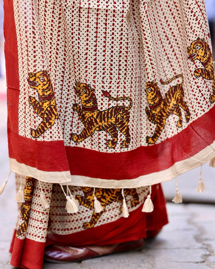 Sherni Border Bagru Print Saree