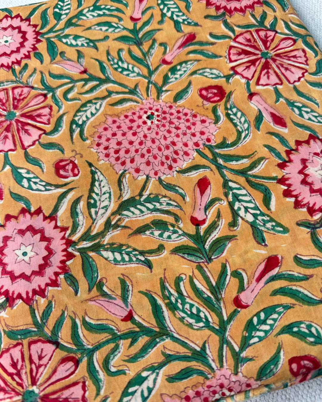 Mustard Florals Block Print Cotton Fabric