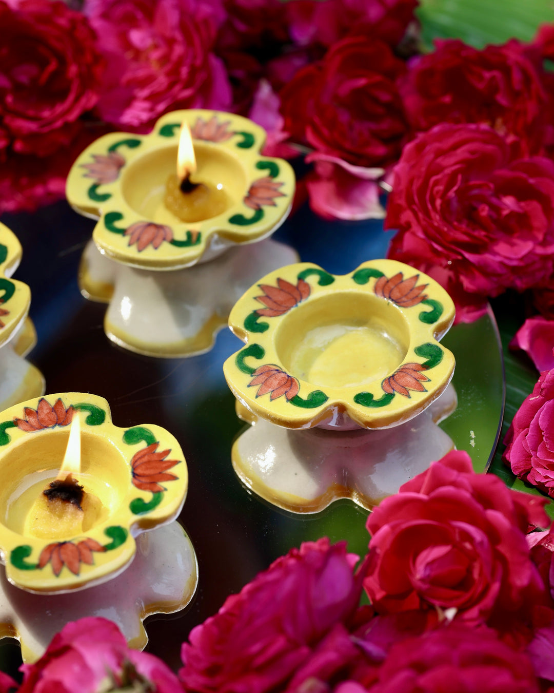 Yellow Lotus Reusable Pottery Diya Set