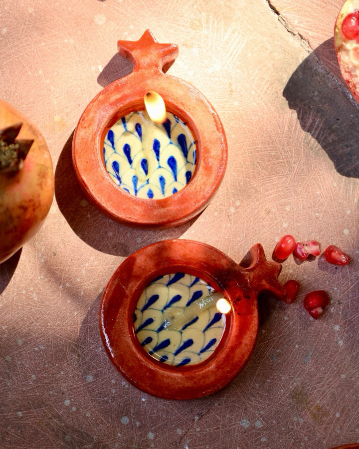 Red Pomegranate Pottery Reusable Diya