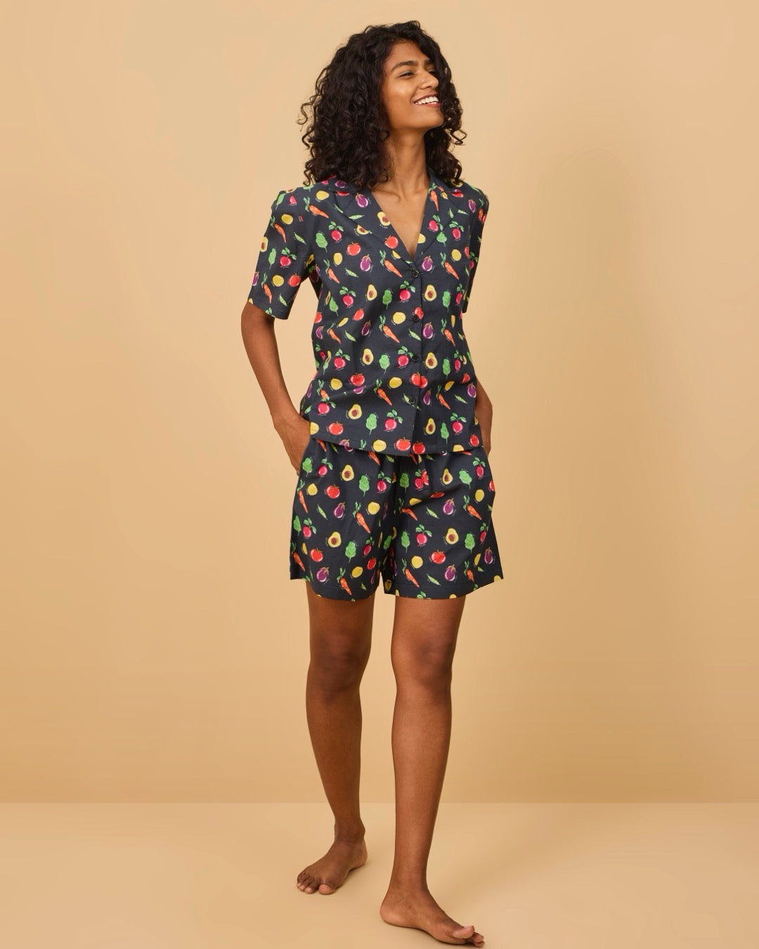 Veggies Shorts Loungewear Mulmul Set