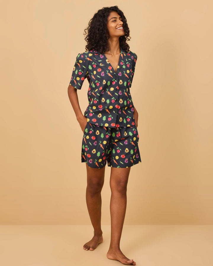 Veggies Shorts Loungewear Mulmul Set