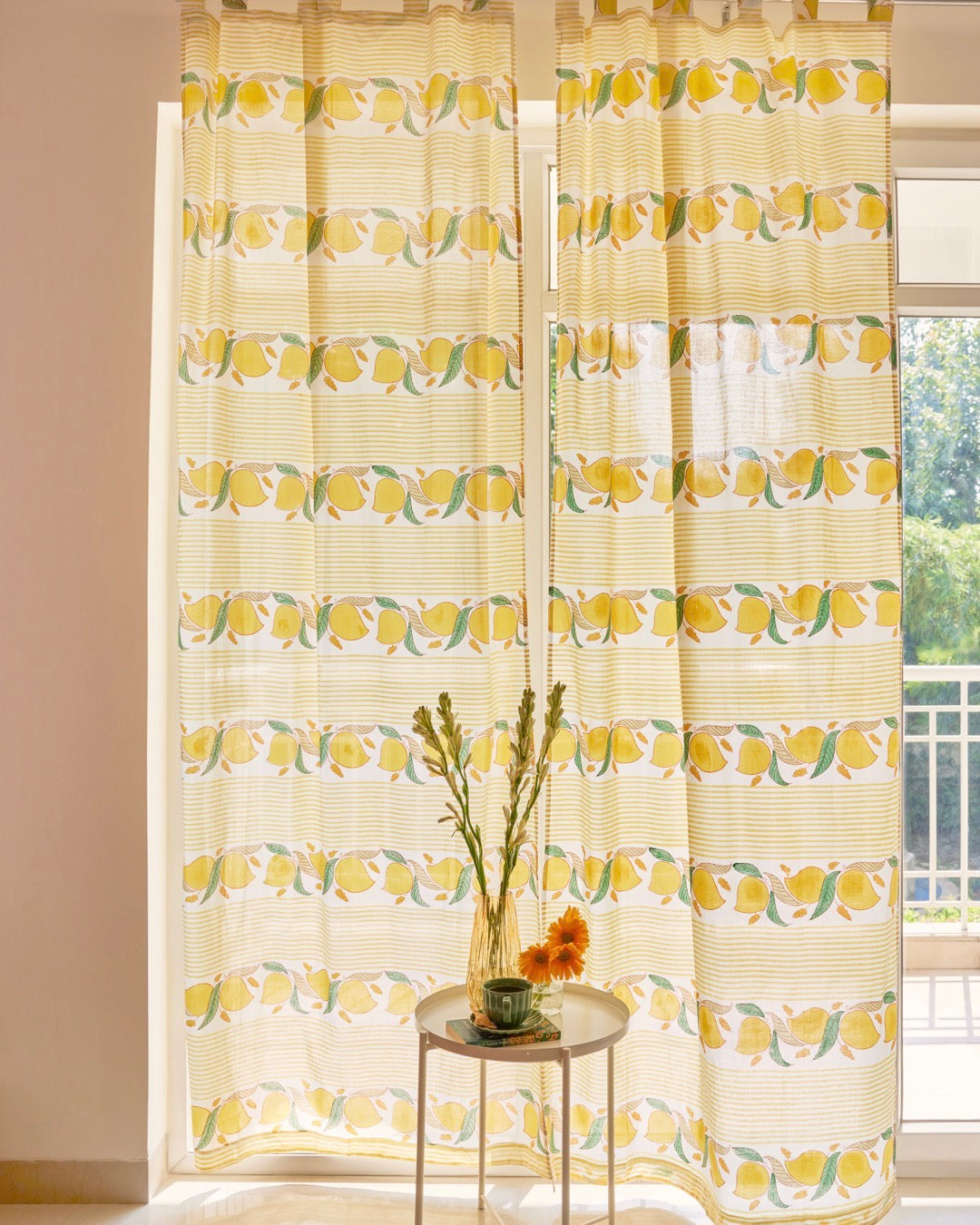 Ripe Mango Semi Sheer Block Print Curtain