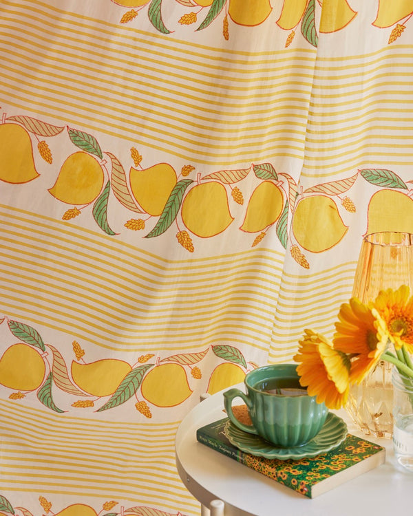 Ripe Mango Semi Sheer Block Print Curtain