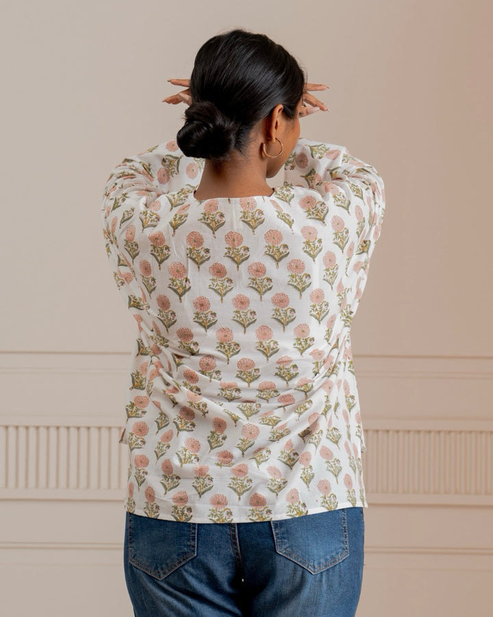 Simran Pink Floral Front Pleat Top