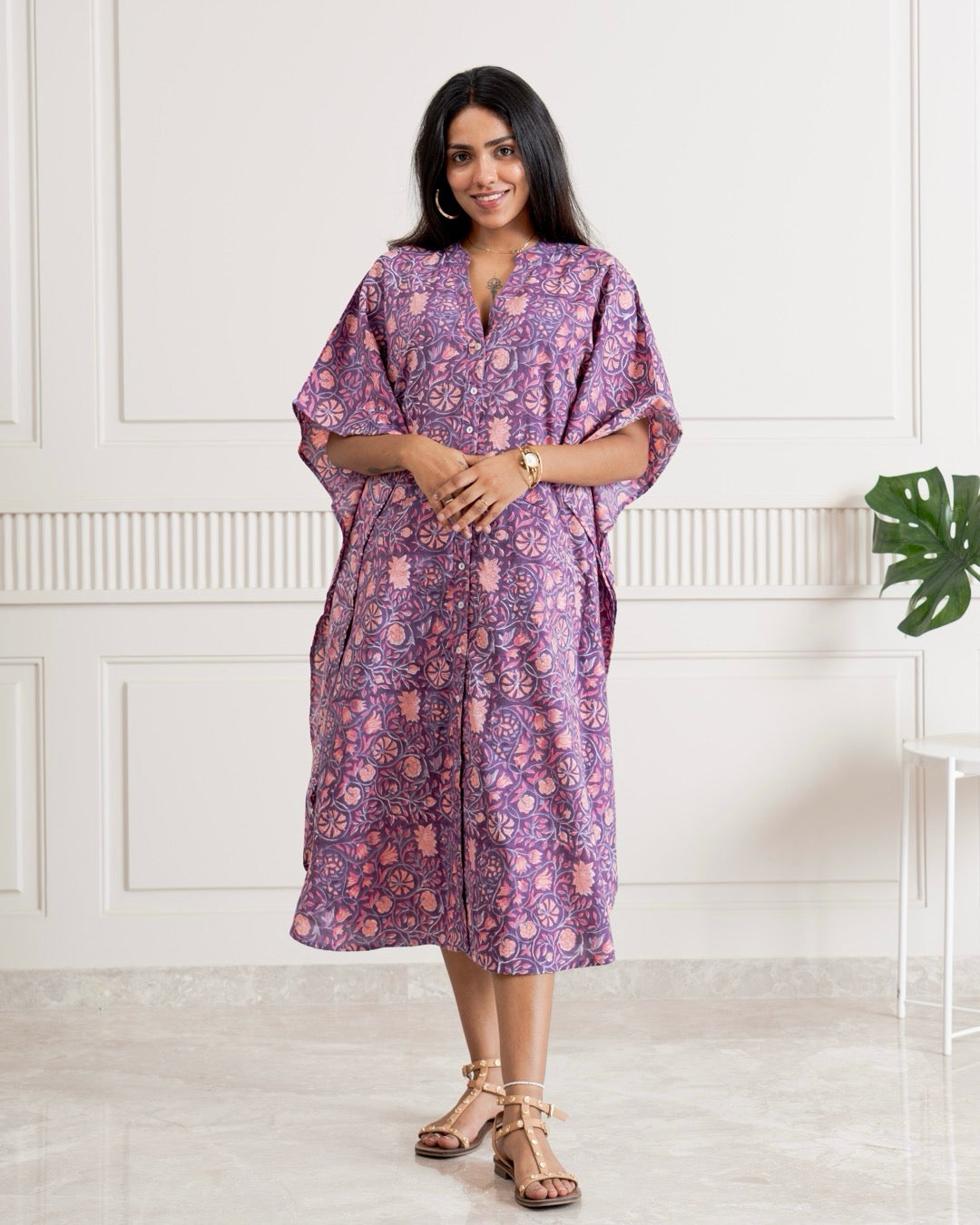 Dark Purple Floral Kaftan