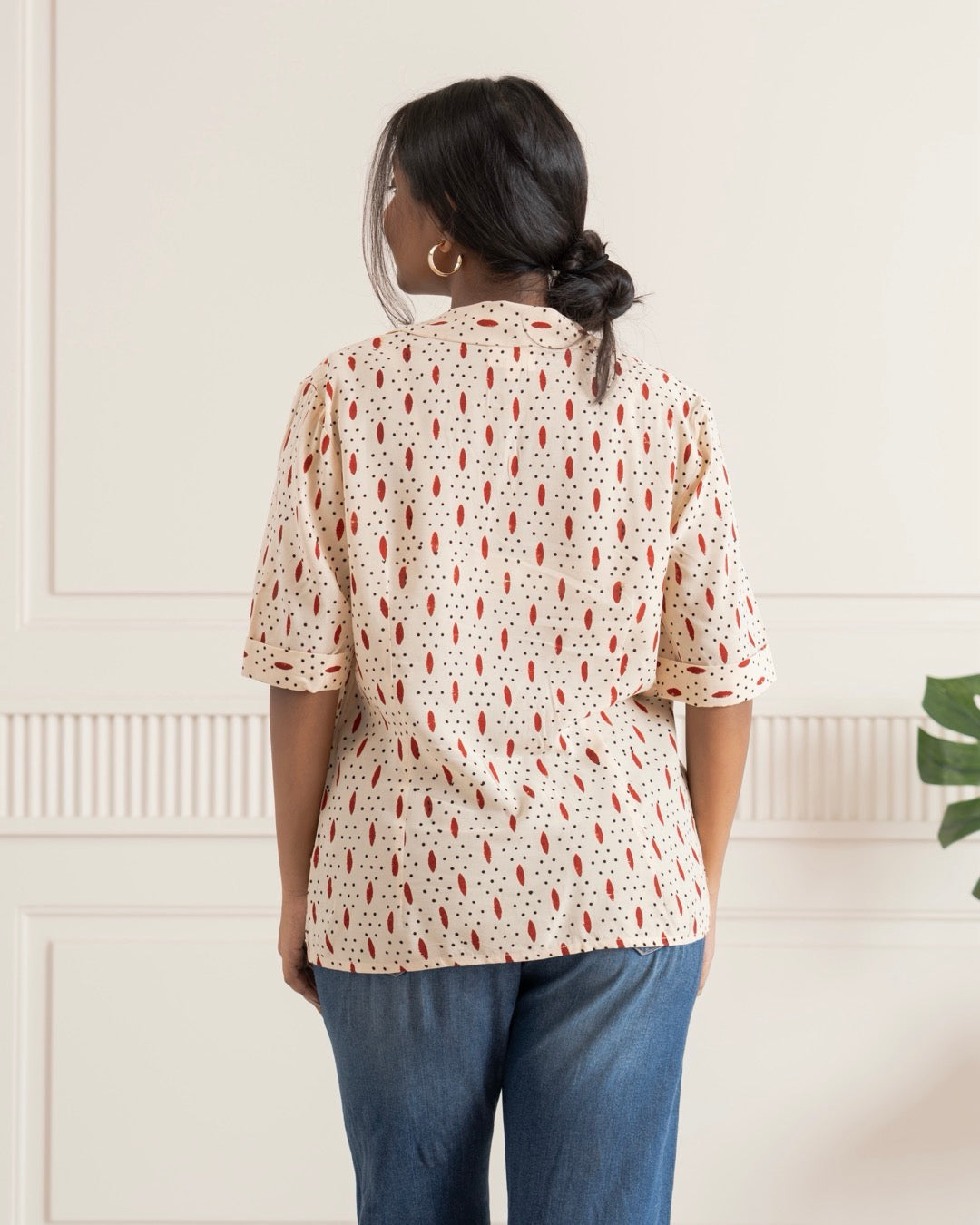 Dot Petals Bagru V-Neck Shirt