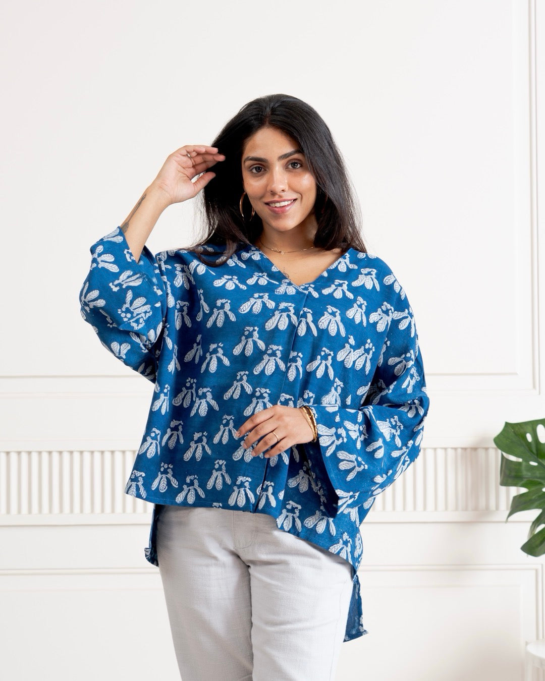 Champa Indigo Front Pleat Top