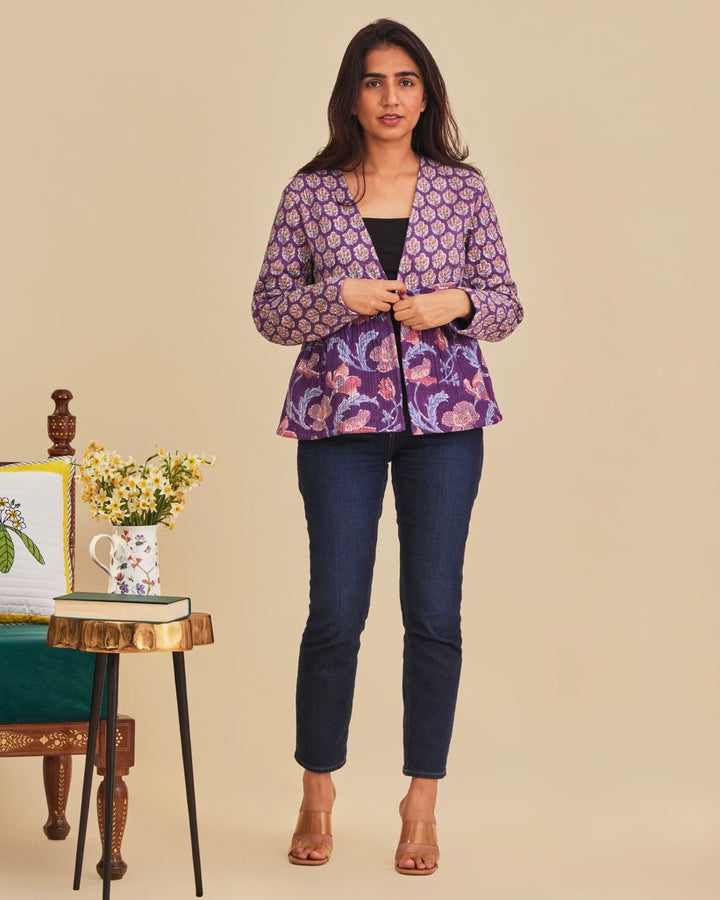 Patchwork Flare Purple Quilted Jacket