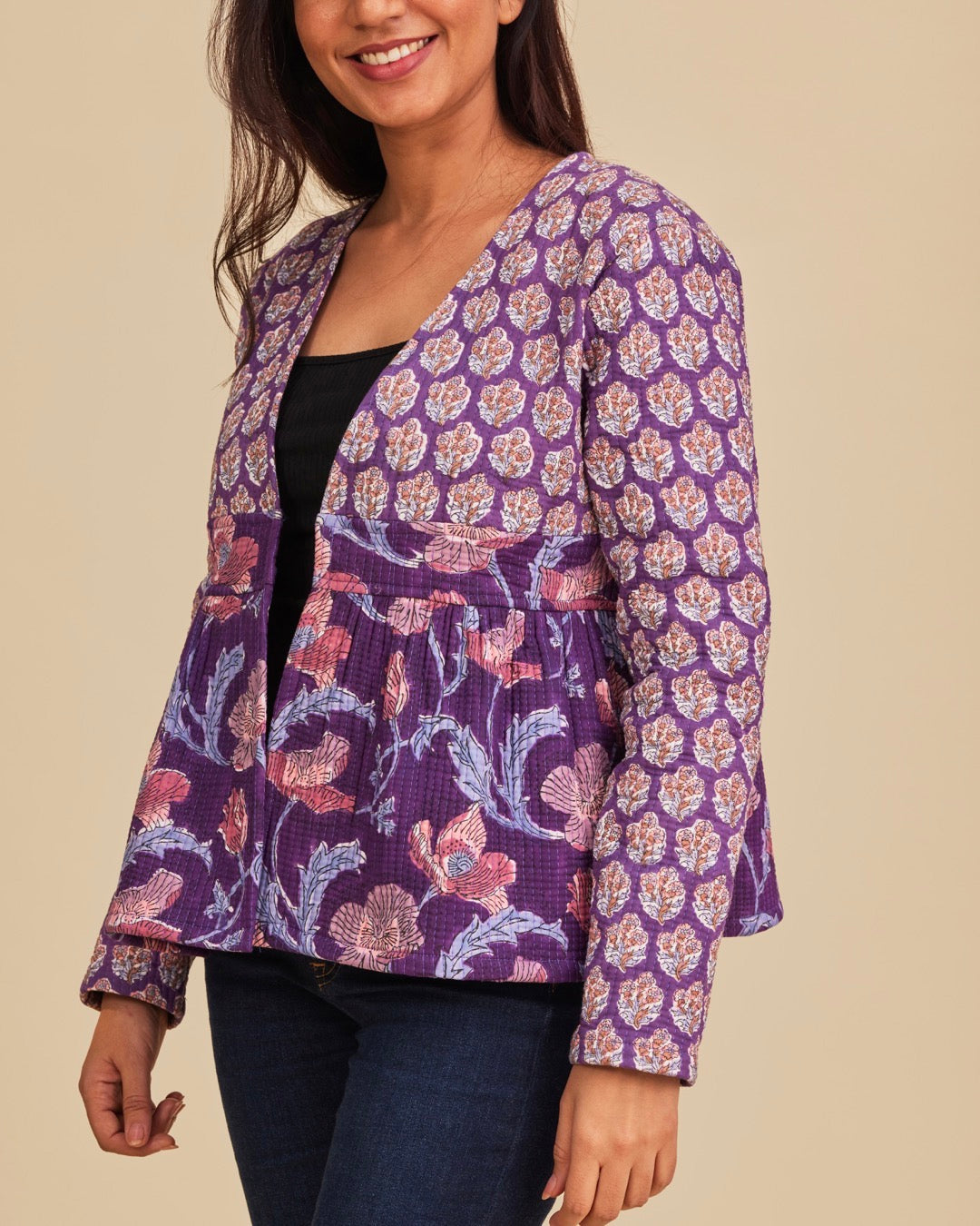 Patchwork Flare Purple Quilted Jacket