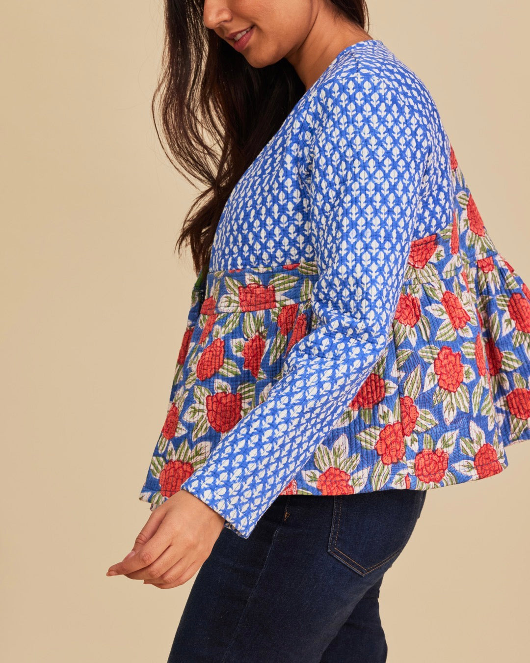 Patchwork Flare Blue Quilted Jacket