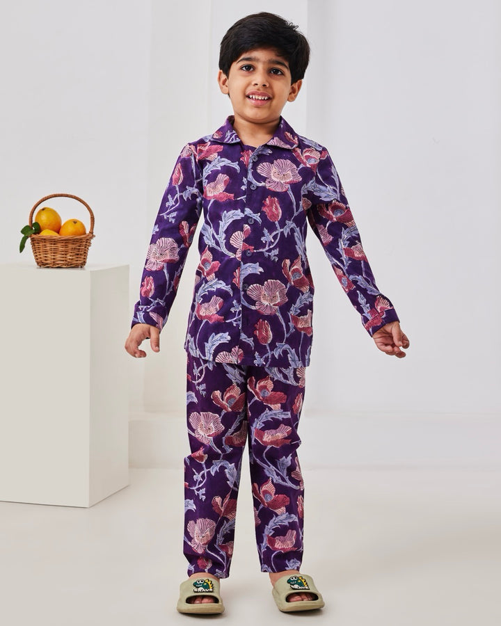 Purple and pink Floral Kids Night Suit