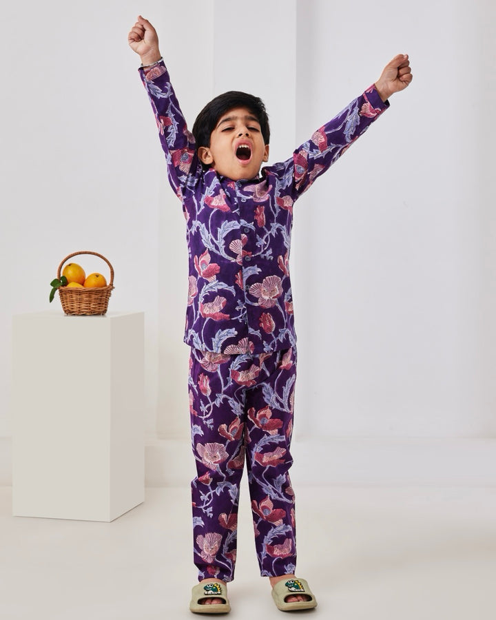 Purple and pink Floral Kids Night Suit