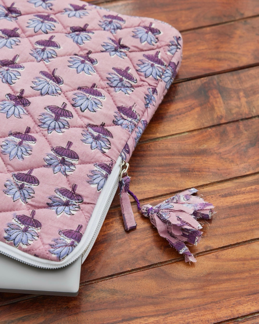 Purple Lotus Block Print Laptop Sleeve