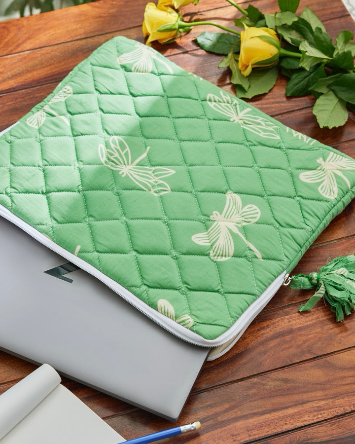 Green Dragonflies Block Print Laptop Sleeve