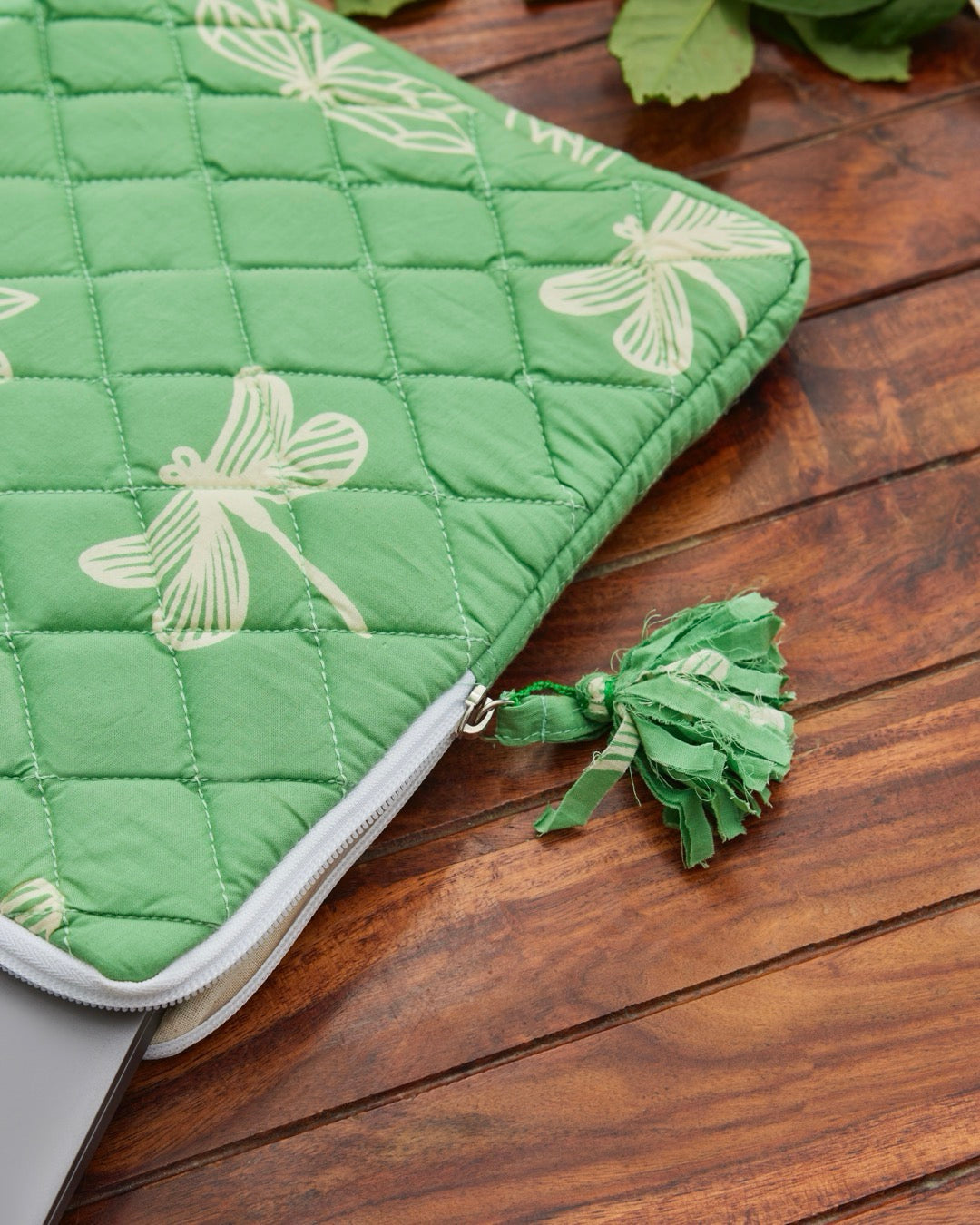 Green Dragonflies Block Print Laptop Sleeve