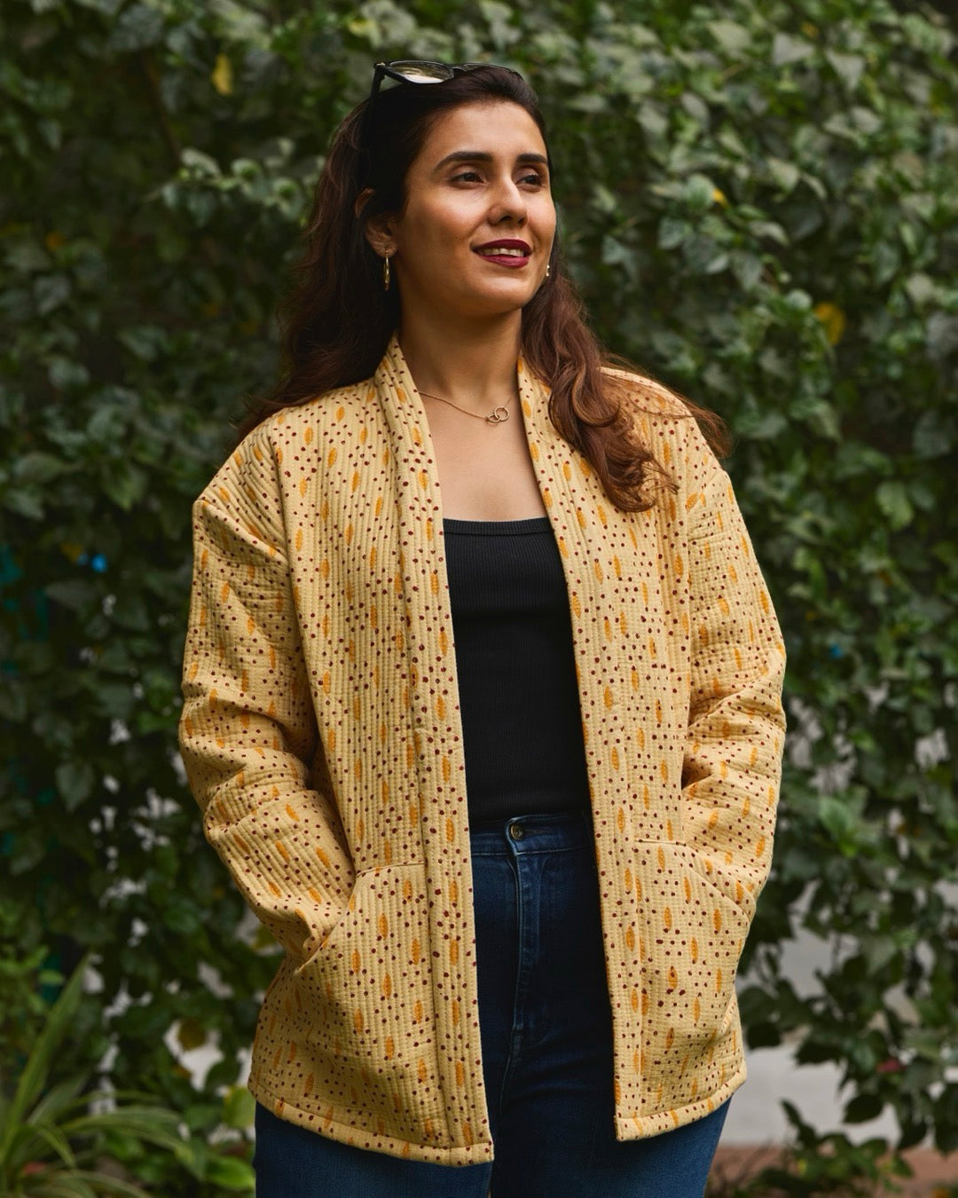 Indu Bindu Bagru Quilted Shrug Jacket