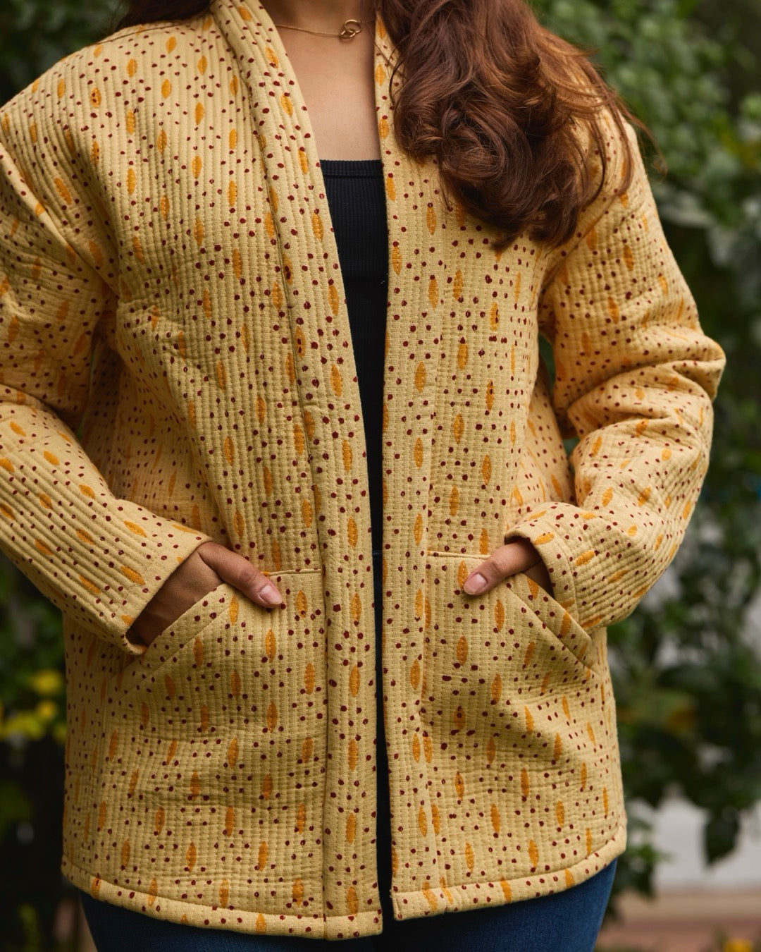 Indu Bindu Bagru Quilted Shrug Jacket