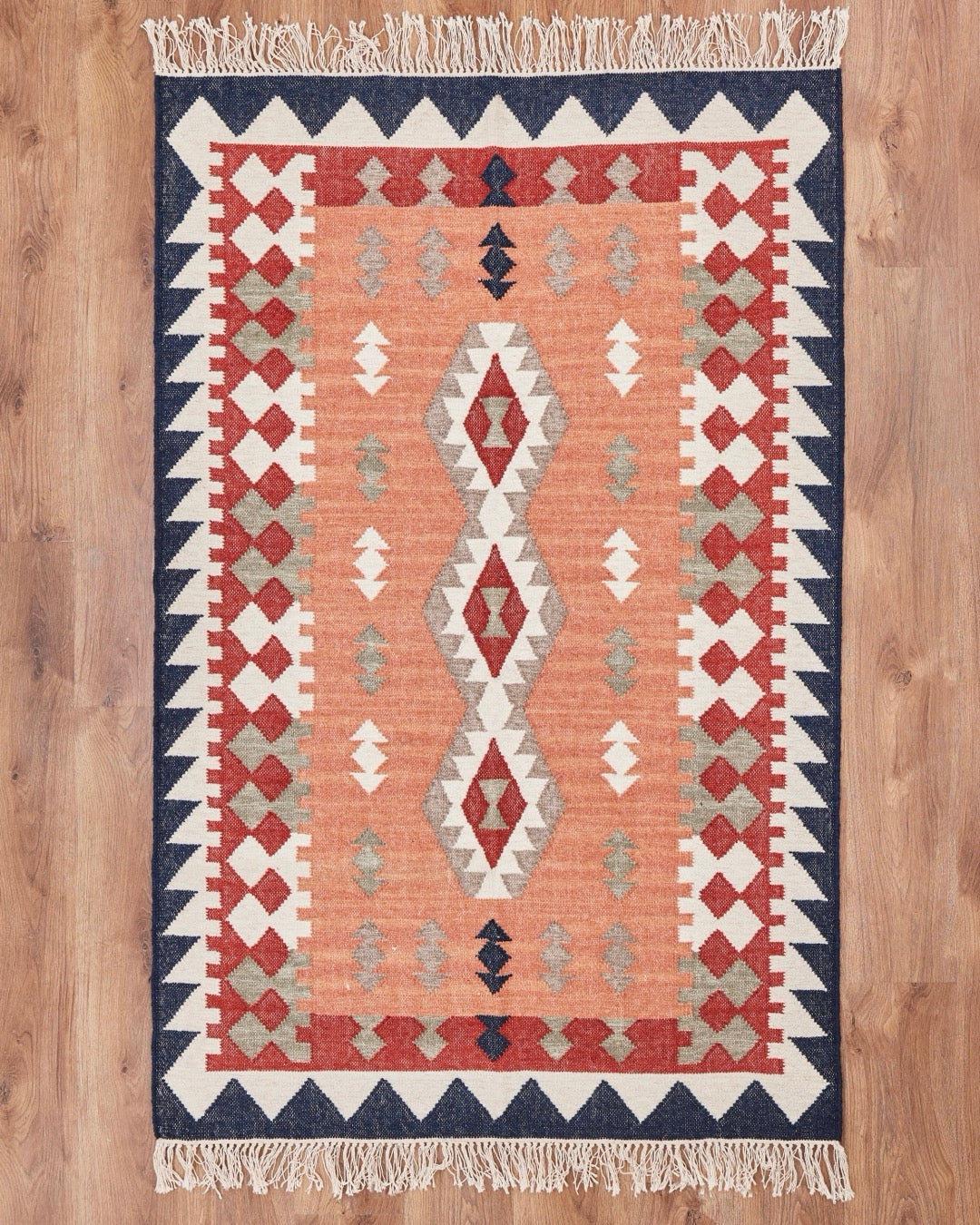 Peach Kilim Cotton Dhurrie