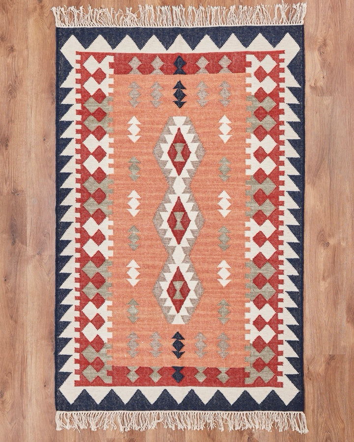 Peach Kilim Cotton Dhurrie