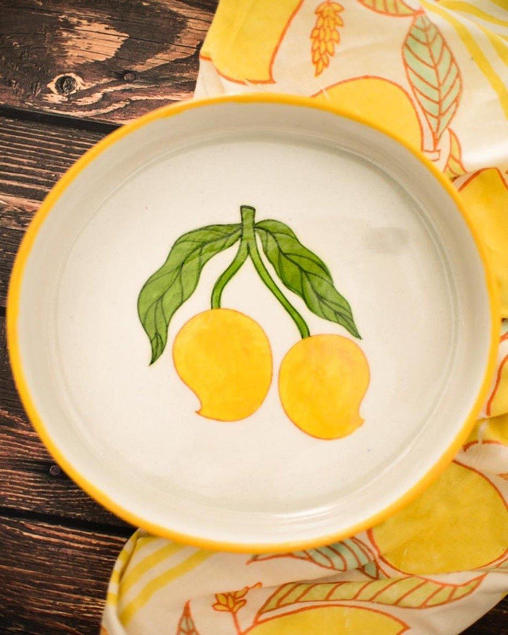 Handmade Pasta bowl in Jaipuri pottery with handpainted mangoes in them