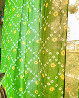 Green Square Bandhej Tie Dye Curtain - Rihaa