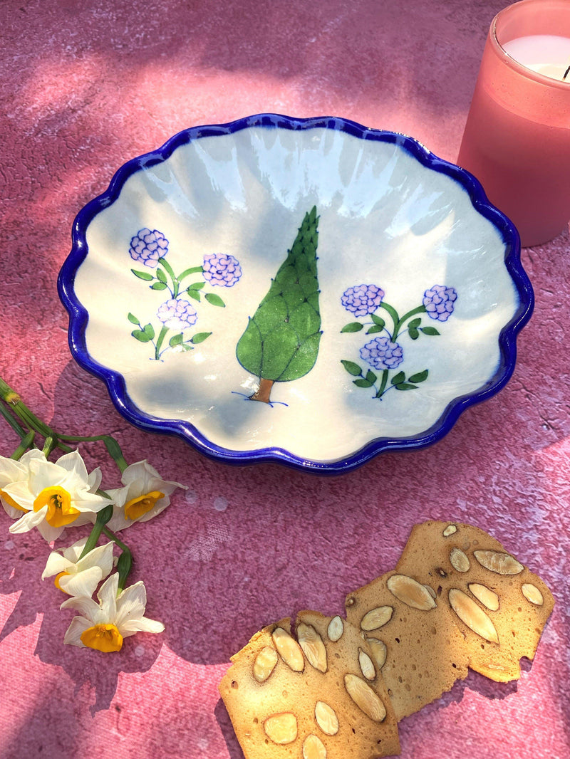 Hand painted Blue Pottery Serving Plate Comparison with cookies