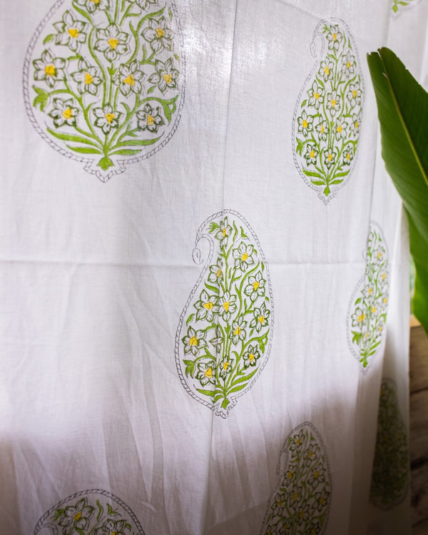Floral block print Nargis curtains close-up