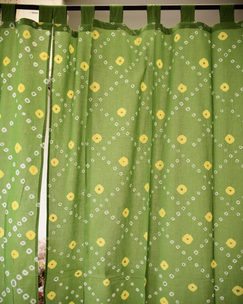 Green and Yellow bandhani or tie dye curtains