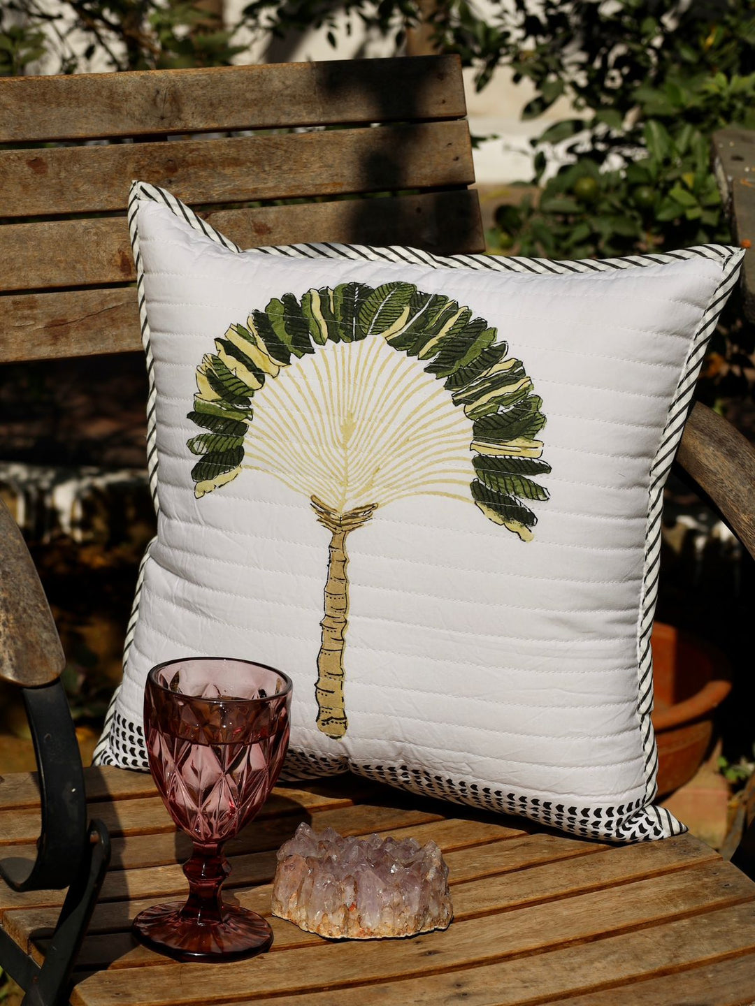 Traveller Palm Quilted Cushion Cover