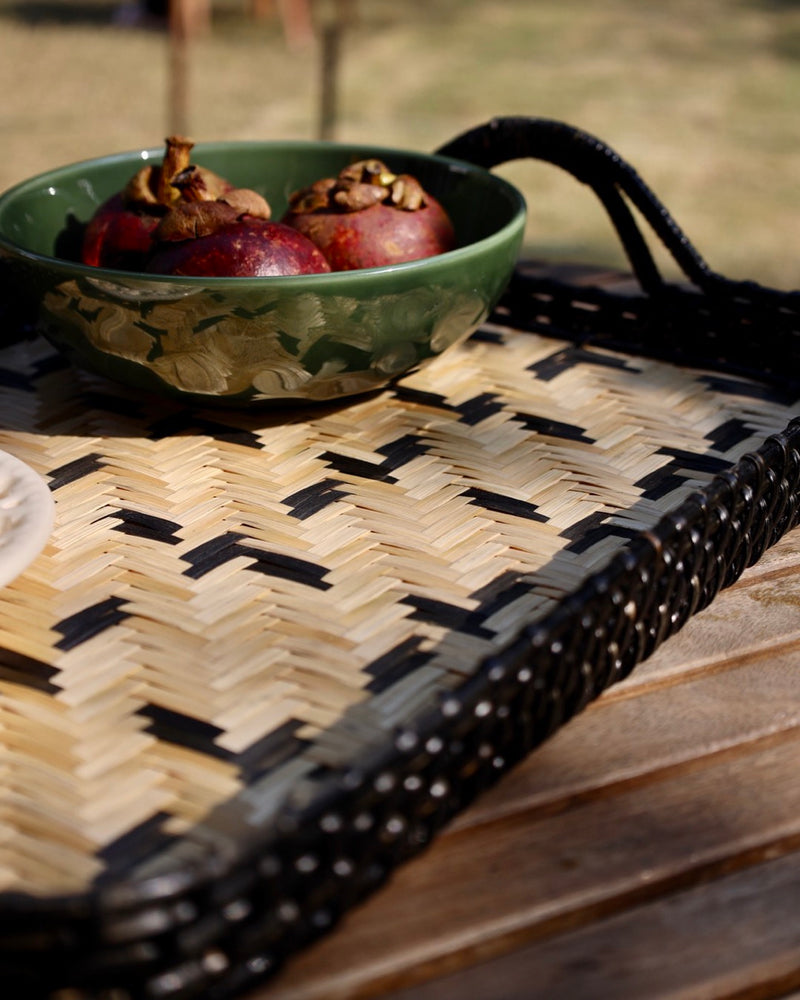 Panama Handwoven Bamboo and Cane Tray 16x10”