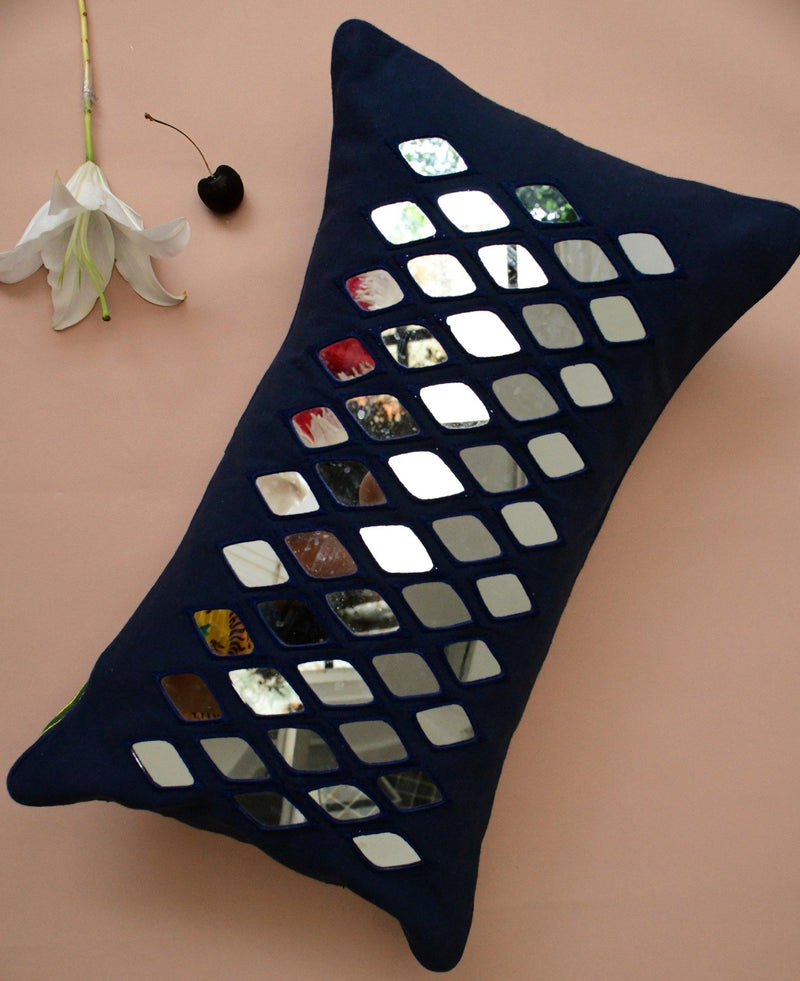 Indigo Kaju Katli - Rabari Mirror-work cushions - Rihaa