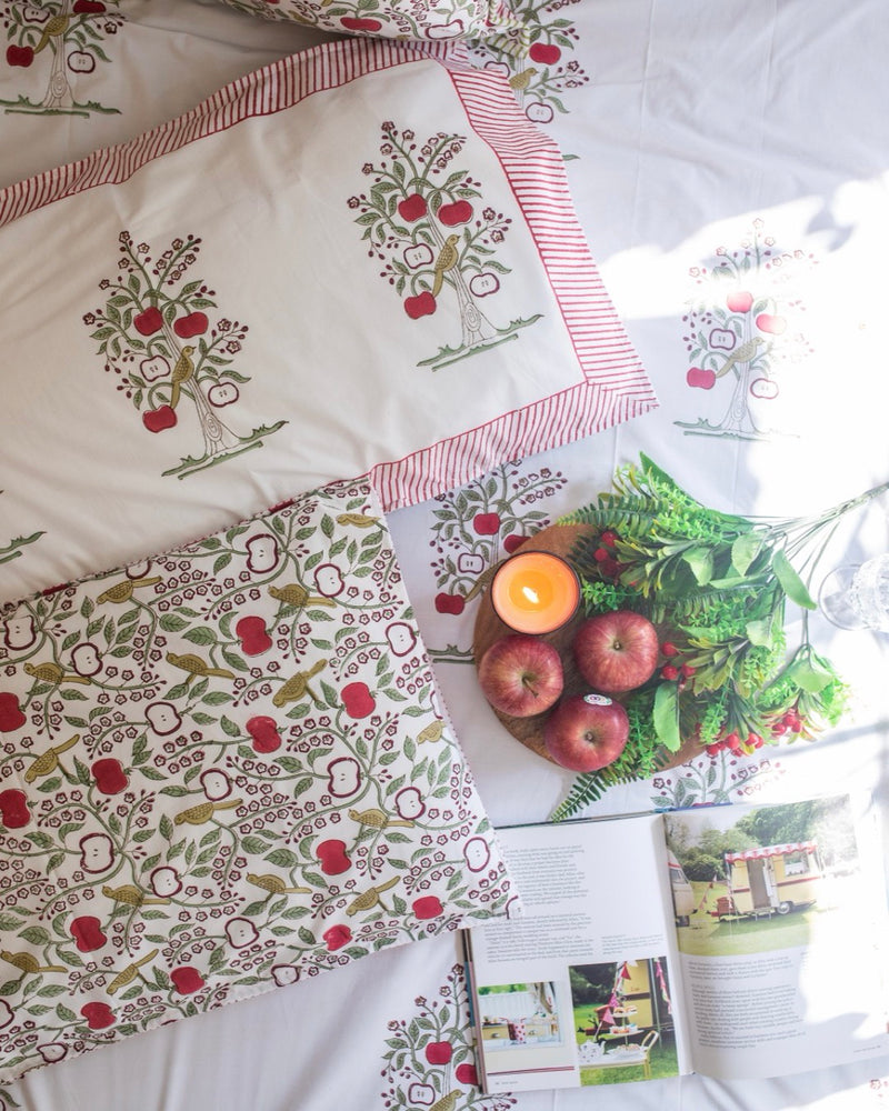 Apple orchard bed sheet and pillow case with apple 