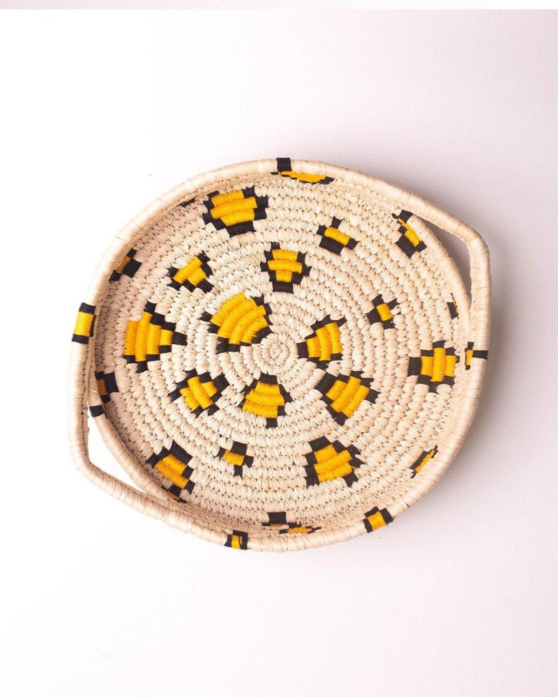 Leopard animal print Sabai grass basket with yellow and black threadwork