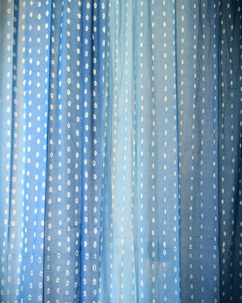 Blue ombre bandhani tie dye fabric or curtains