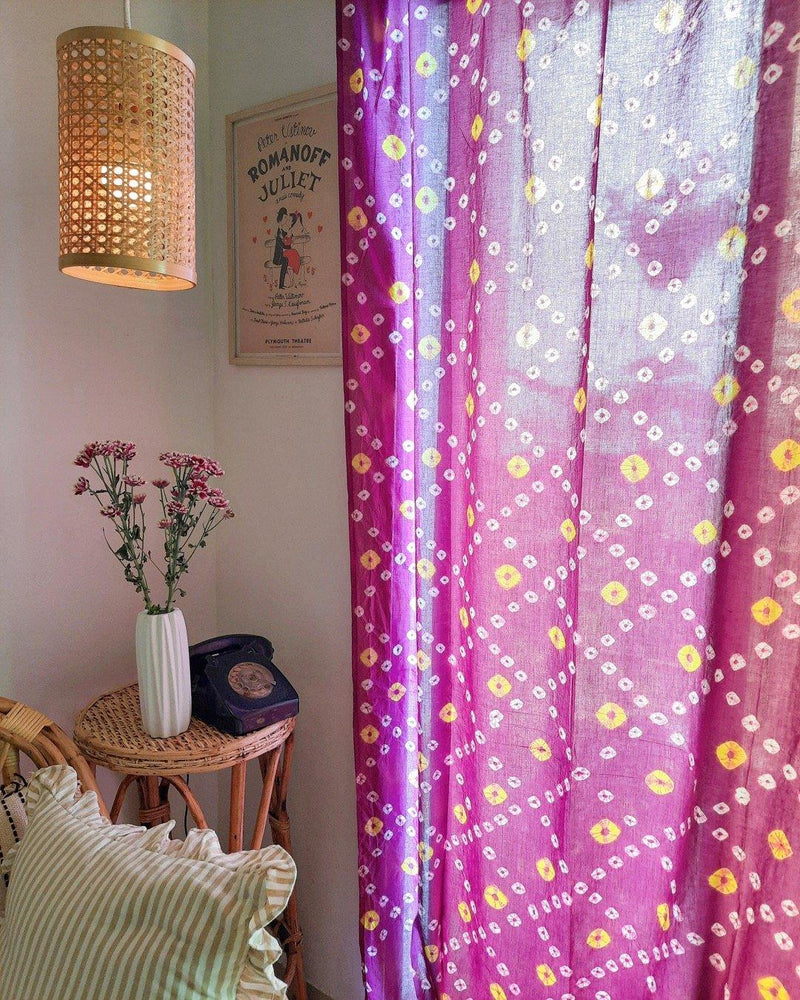 Purple Square Bandhej Tie Dye Curtain - Rihaa