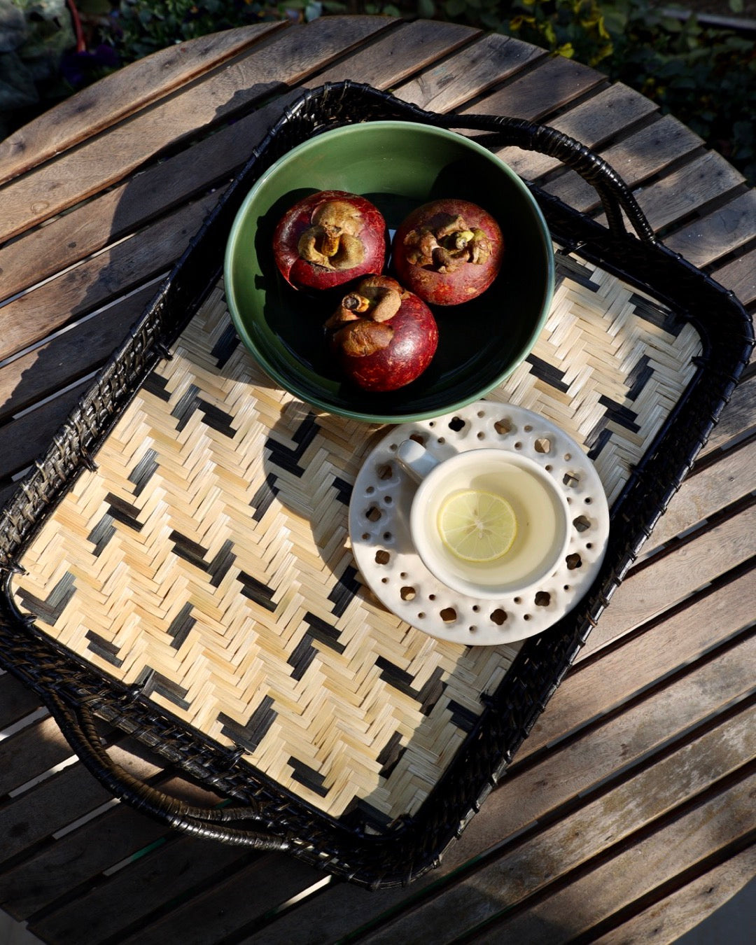 Panama Handwoven Bamboo and Cane Tray 16x10”