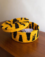 Tiger print Sabai grass lidded basket or box with trinkets