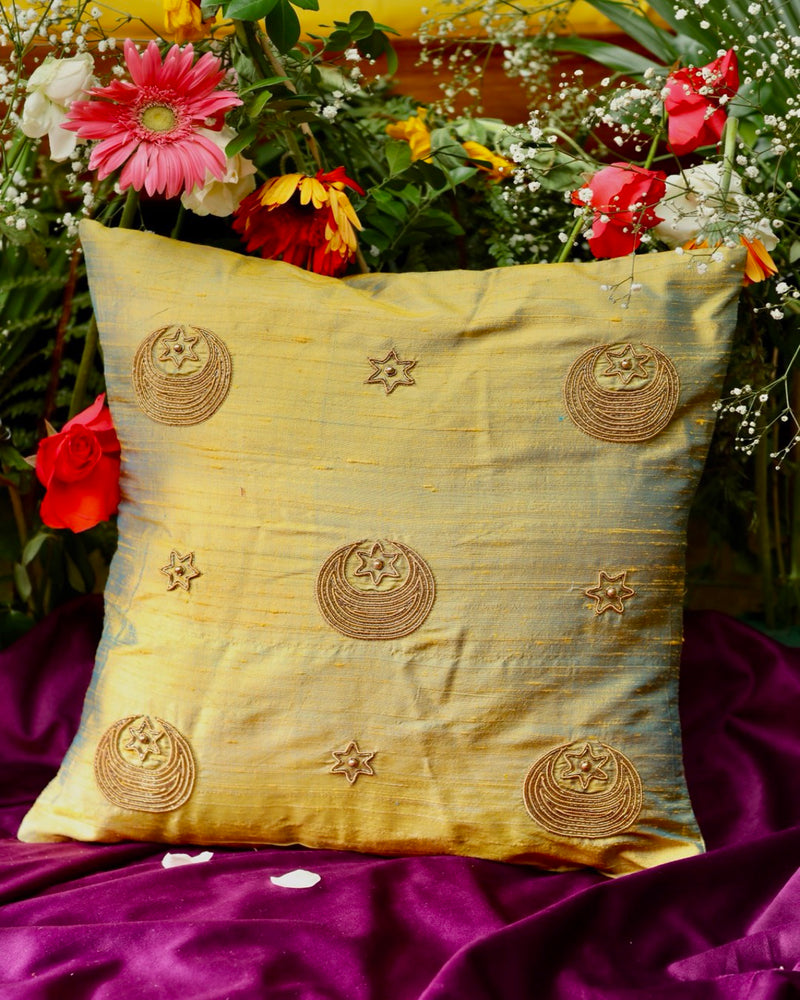 Chanda Raw Silk Hand Embroidered Cushion